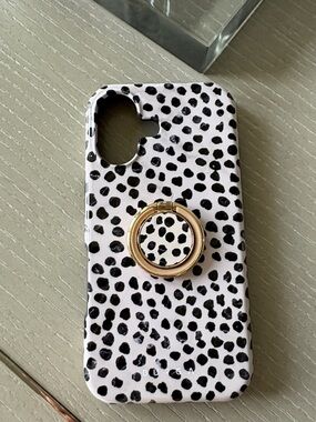iPhone Black & White Dalmatian Spot Phone Case with Gold Ring Holder NWOT